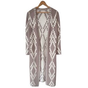 KAISLEY Anthropologie Womens Long Open Gray White Cozy Cardigan Size L